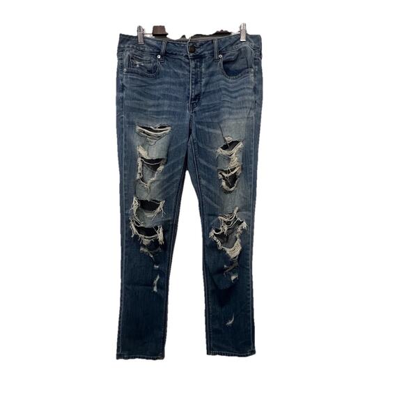 AMERICAN EAGLE OUTFITTERS Tomgirl Distressed Ripped Denim Jeans Size 10 Regular - Picture 1 of 10